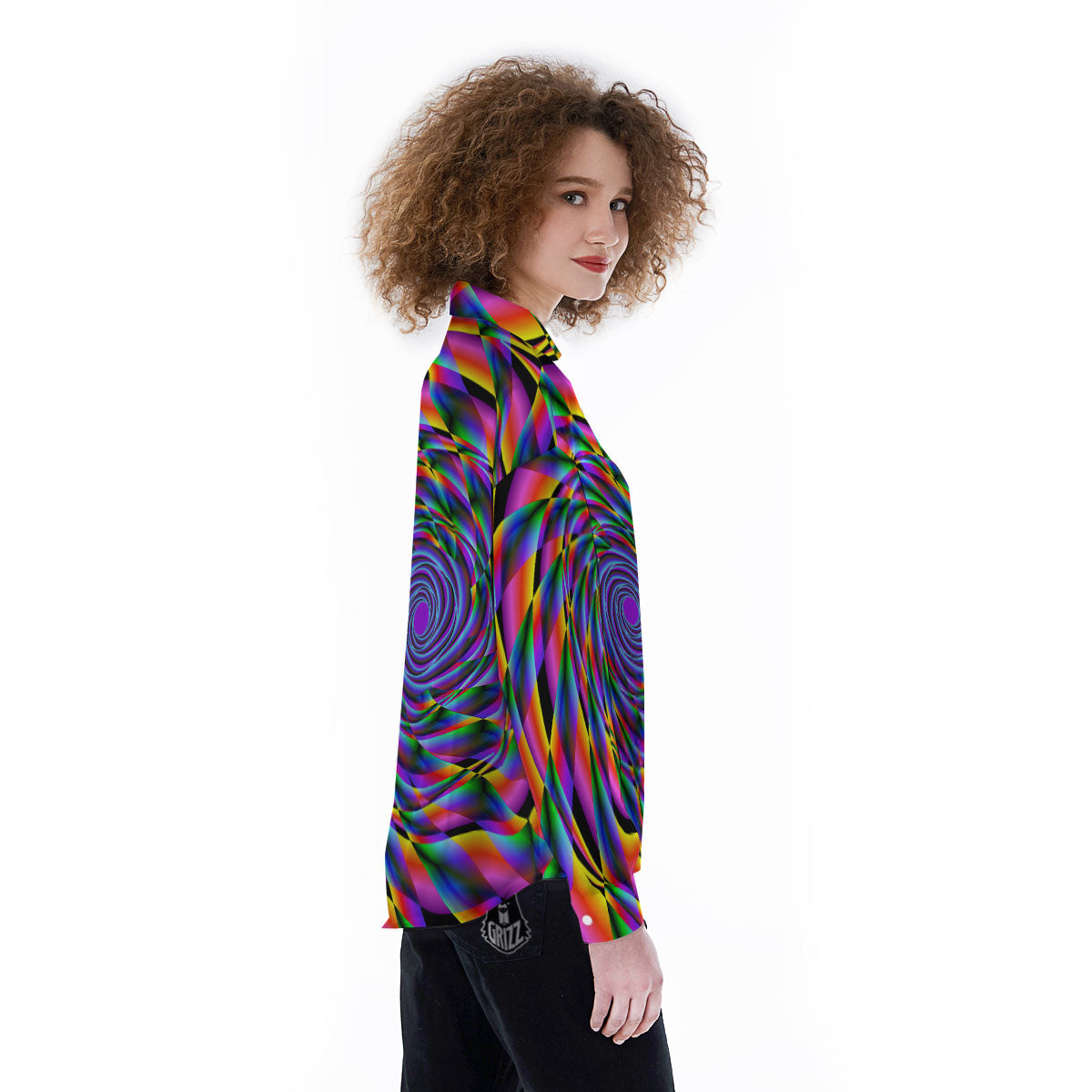 Motion Psychedelic Illusory Print Women's Long Sleeve Shirts-grizzshop