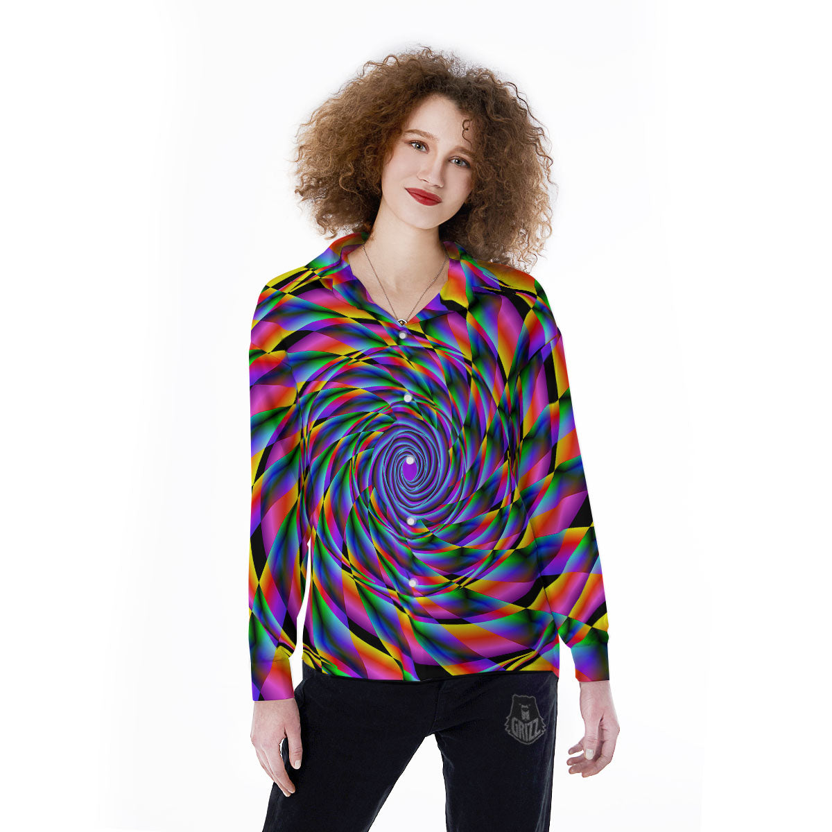 Motion Psychedelic Illusory Print Women's Long Sleeve Shirts-grizzshop