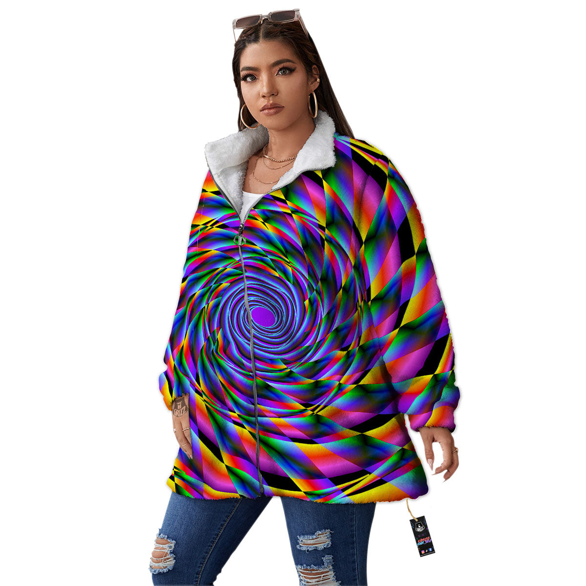 Motion Psychedelic Illusory Print Women's Sherpa Jacket-grizzshop