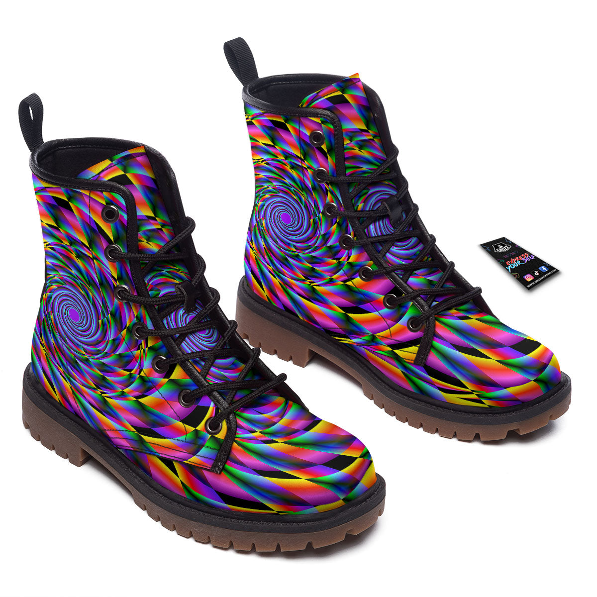 Motion Psychedelic Illusory Print Work Boots-grizzshop