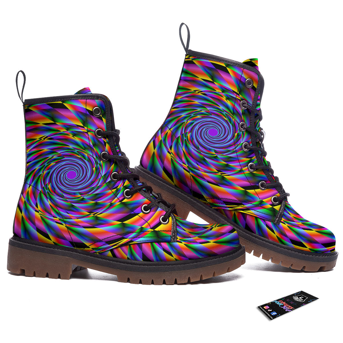 Motion Psychedelic Illusory Print Work Boots-grizzshop
