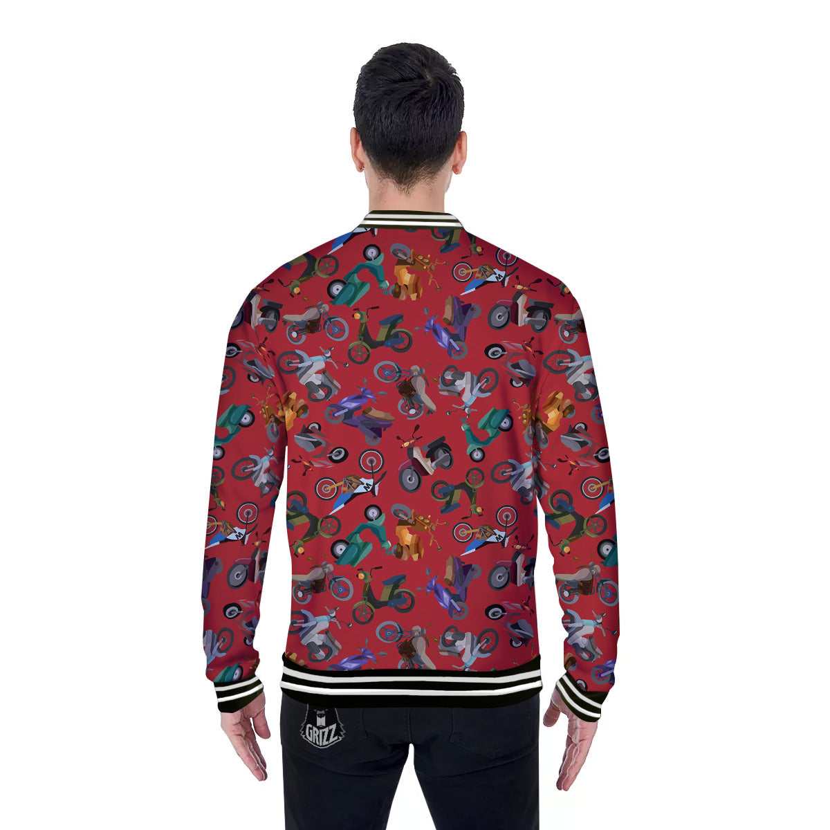 Motorcycle And Red Print Pattern Baseball Jacket-grizzshop