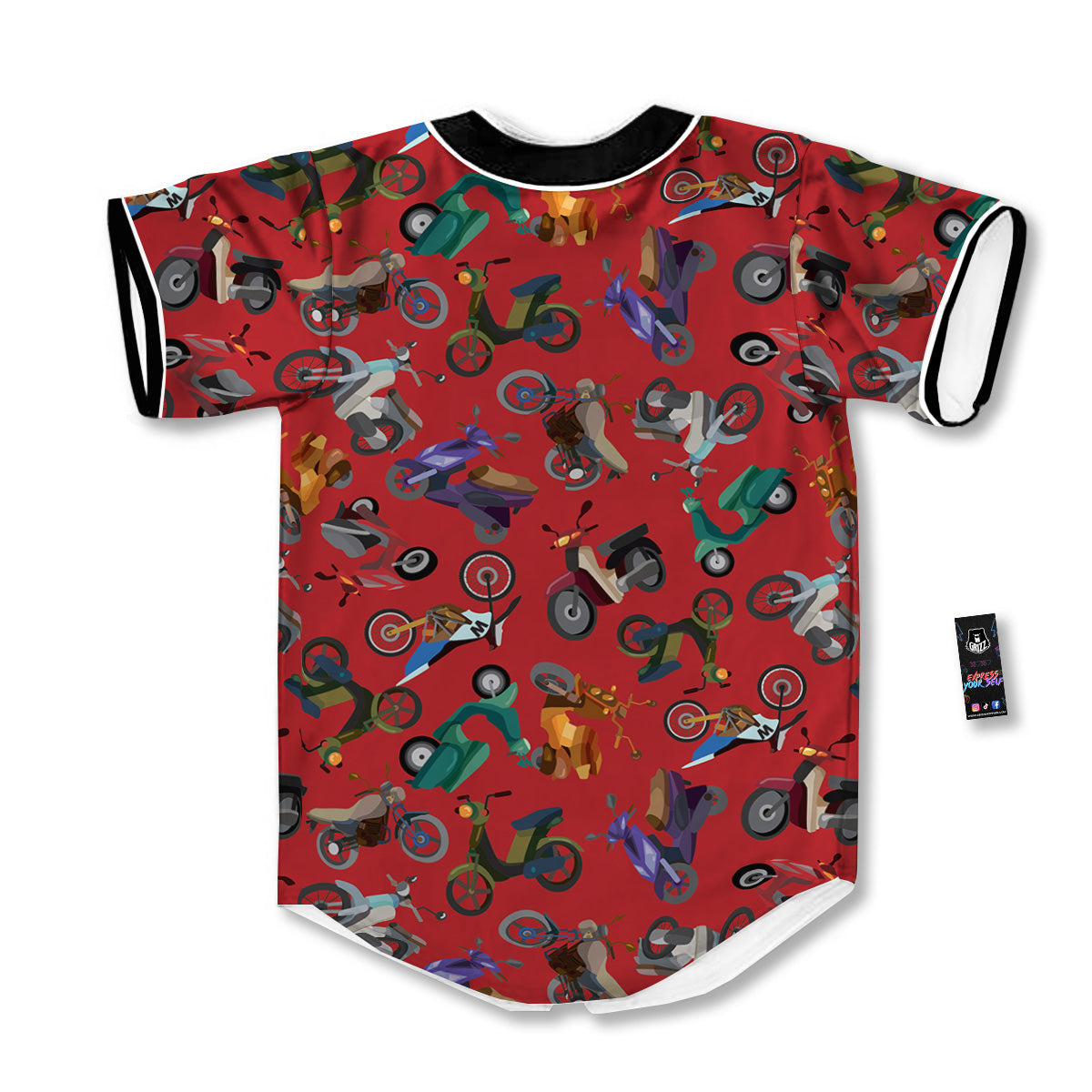 Motorcycle And Red Print Pattern Baseball Jersey-grizzshop