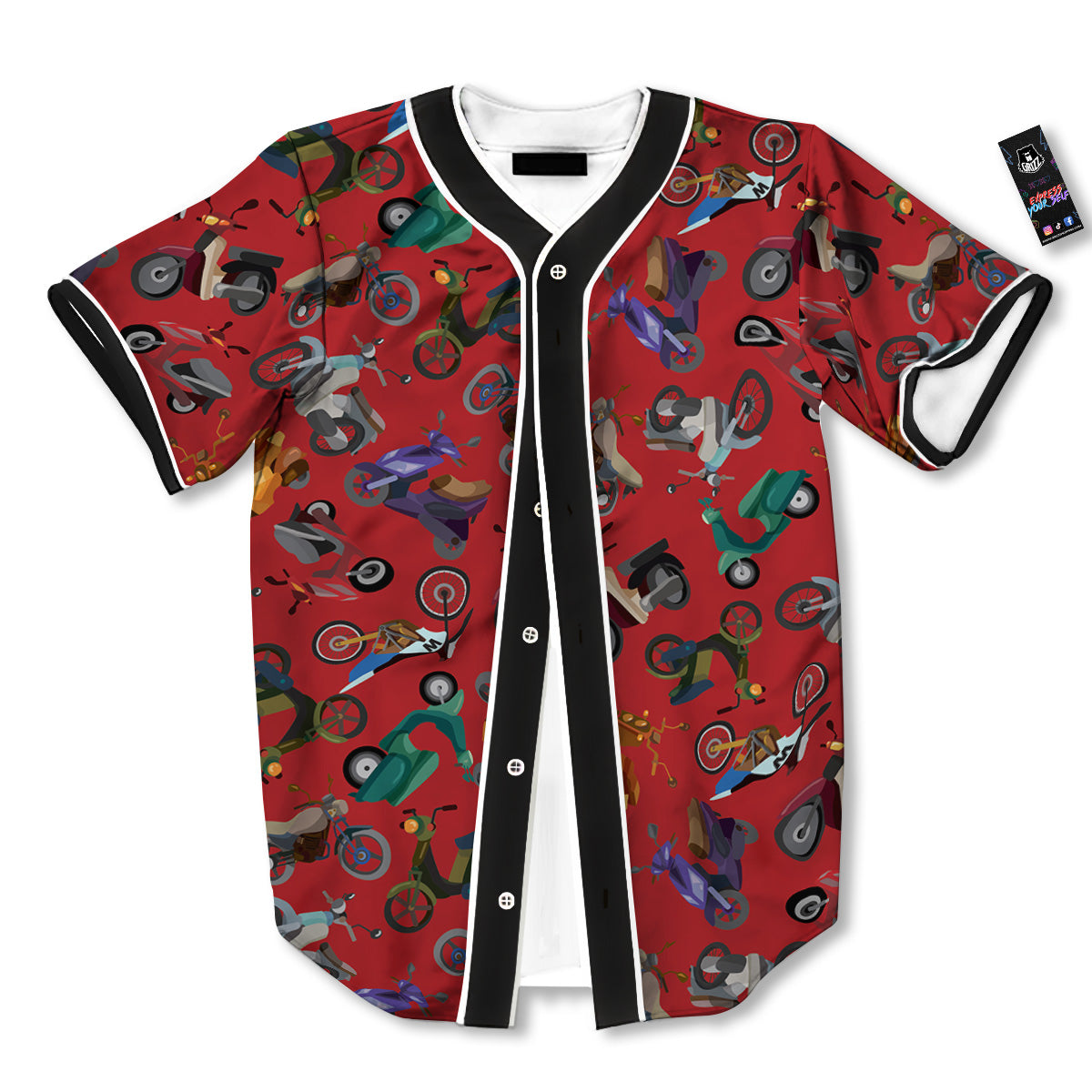 Motorcycle And Red Print Pattern Baseball Jersey-grizzshop
