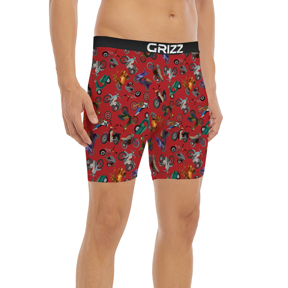Motorcycle And Red Print Pattern Boxer Briefs-grizzshop