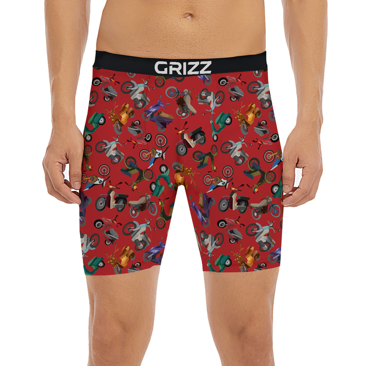 Motorcycle And Red Print Pattern Boxer Briefs-grizzshop