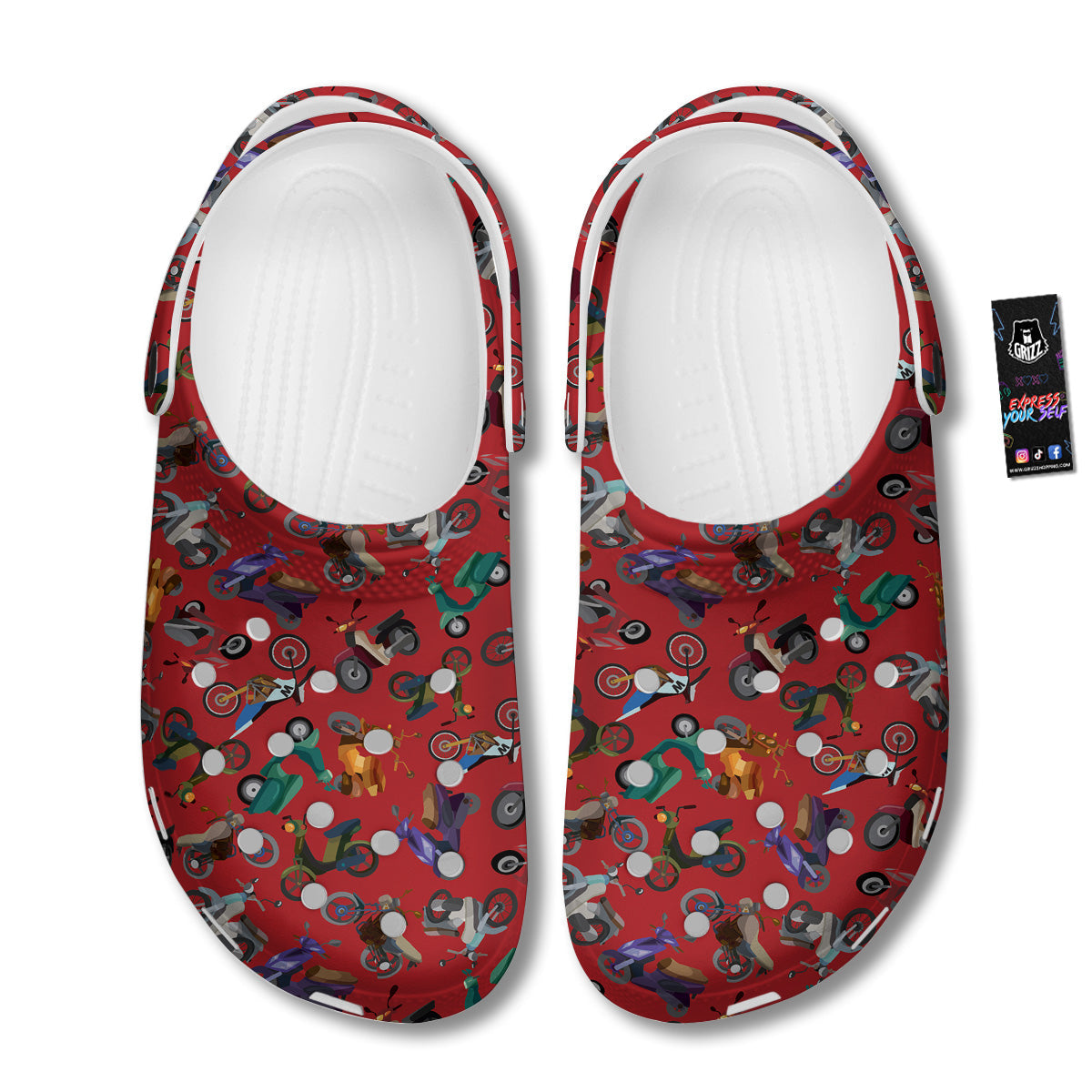 Motorcycle And Red Print Pattern Clog-grizzshop
