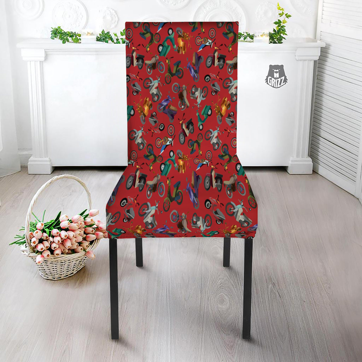 Motorcycle And Red Print Pattern Dining Chair Slipcover-grizzshop