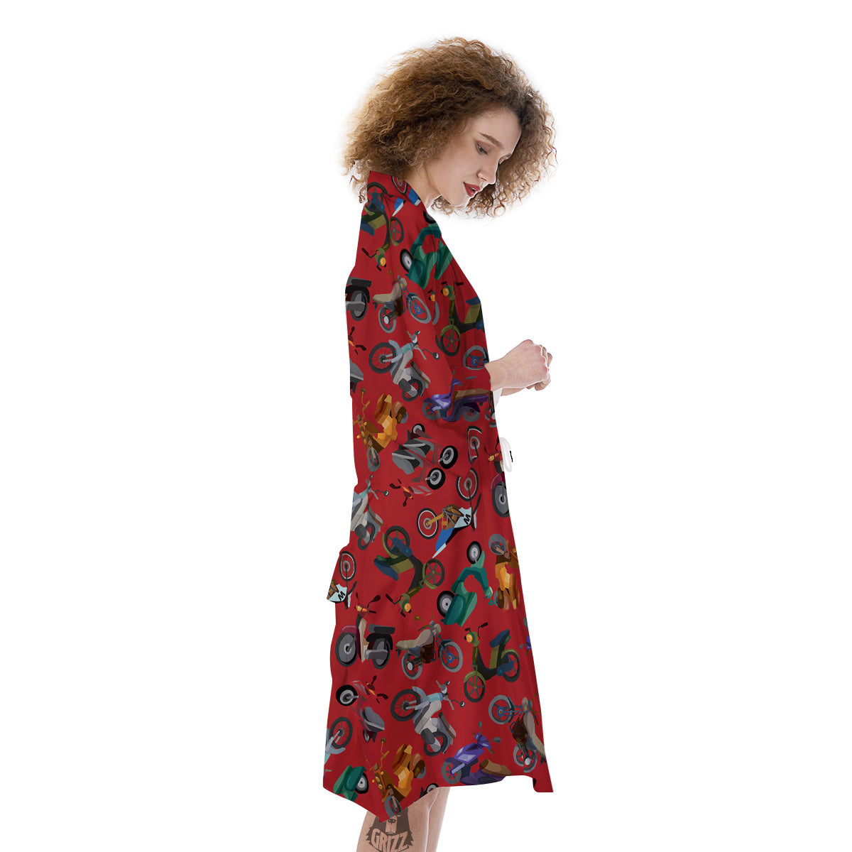 Motorcycle And Red Print Pattern Kimono-grizzshop