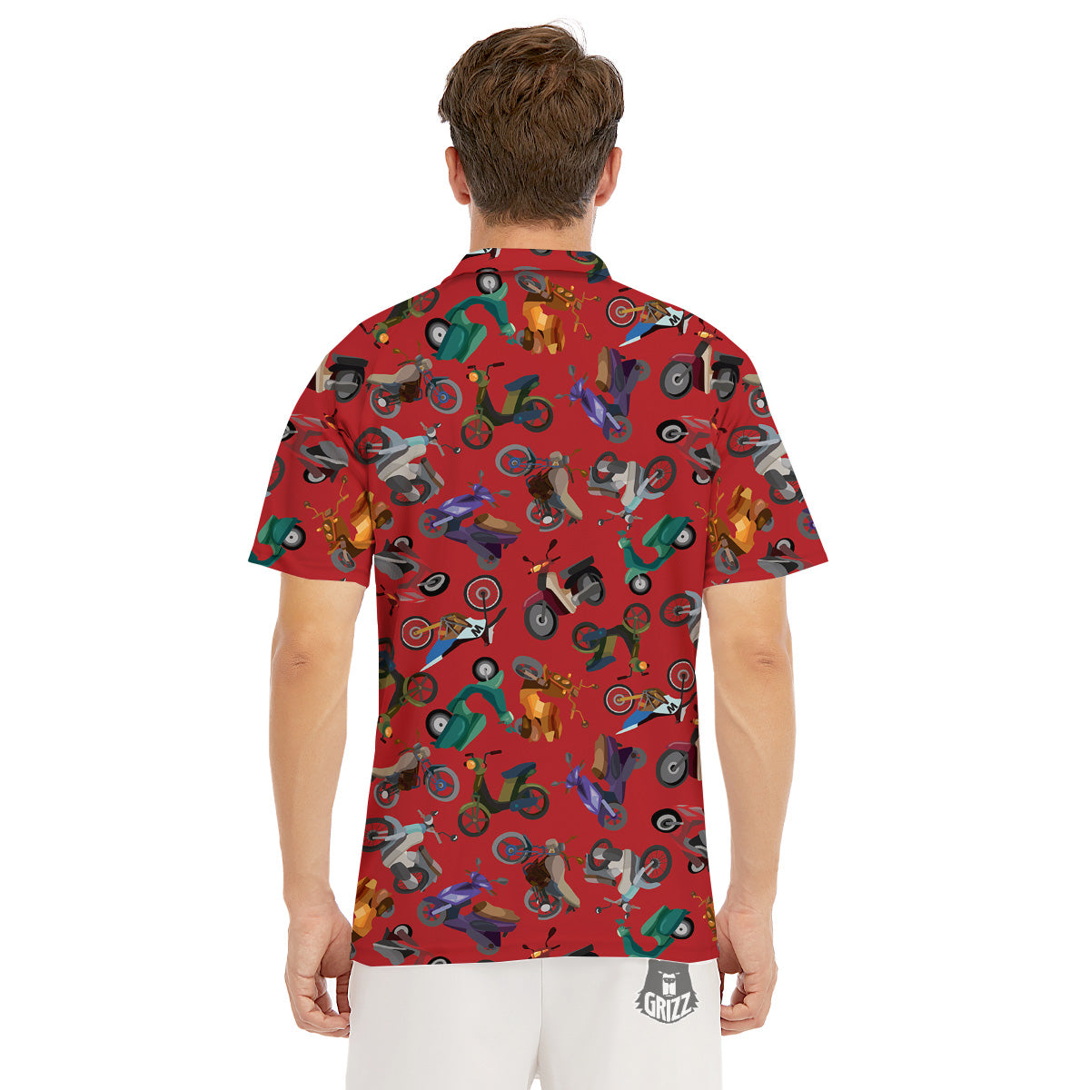 Motorcycle And Red Print Pattern Men's Golf Shirts-grizzshop