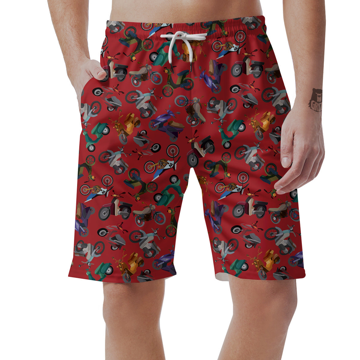 Motorcycle And Red Print Pattern Men's Shorts-grizzshop