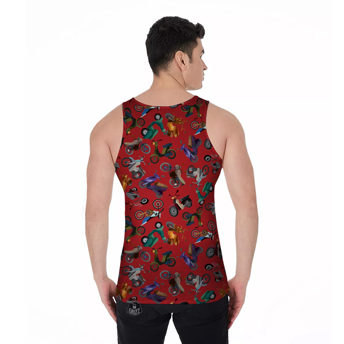 Motorcycle And Red Print Pattern Men's Tank Top-grizzshop