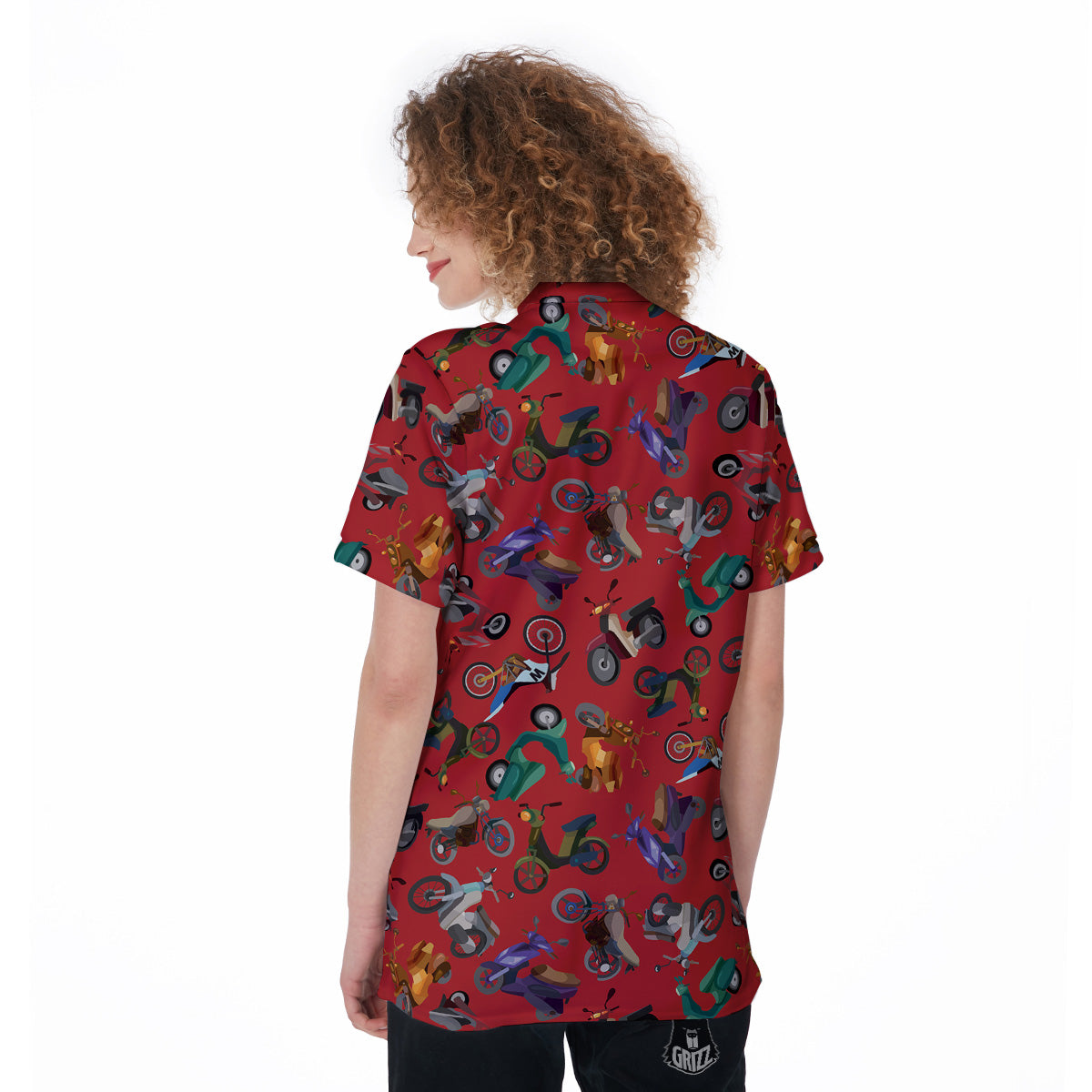 Motorcycle And Red Print Pattern Women's Golf Shirts-grizzshop