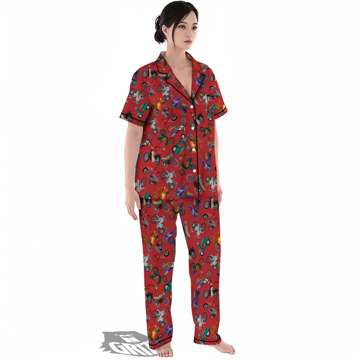 Motorcycle And Red Print Pattern Women's Pajamas Set-grizzshop