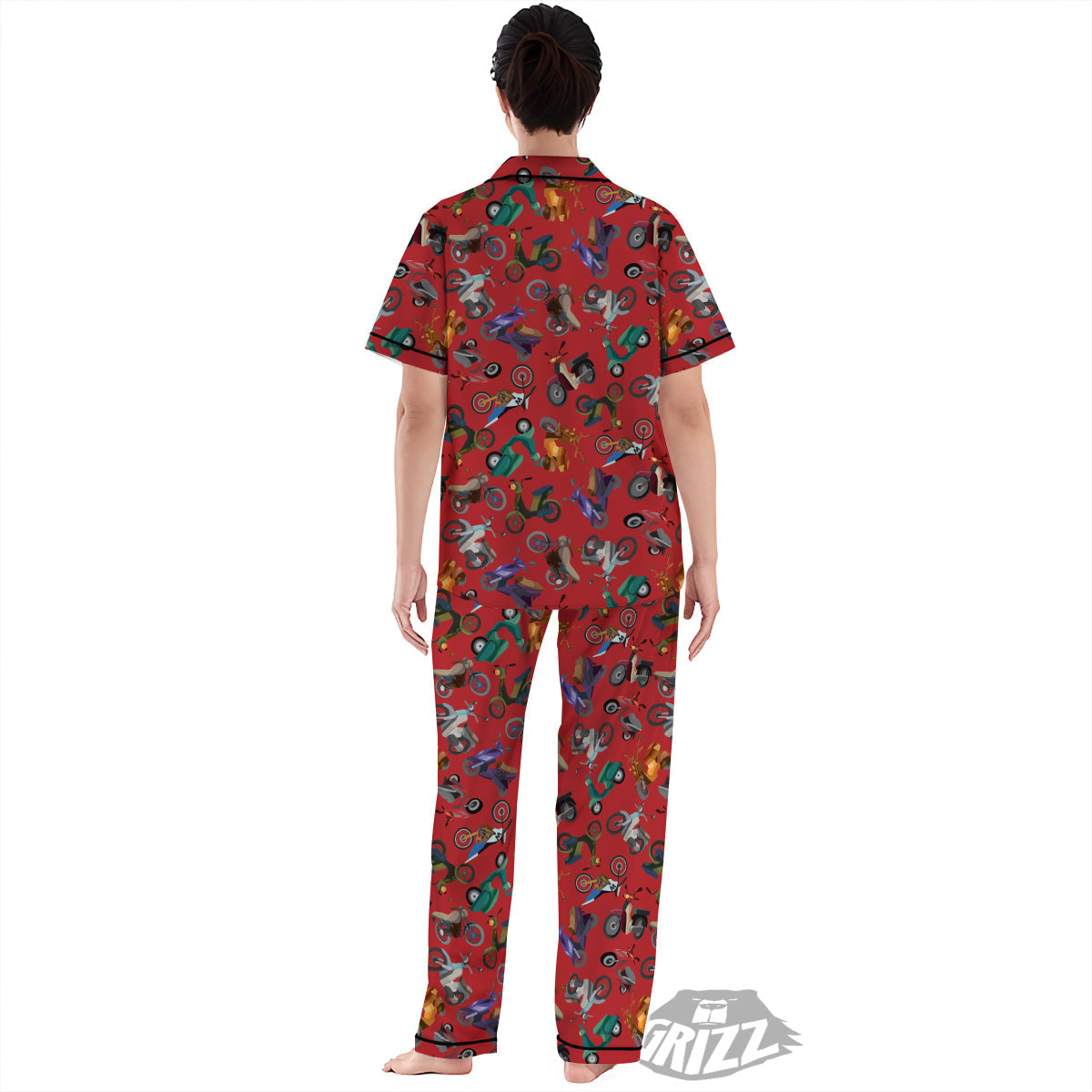 Motorcycle And Red Print Pattern Women's Pajamas Set-grizzshop