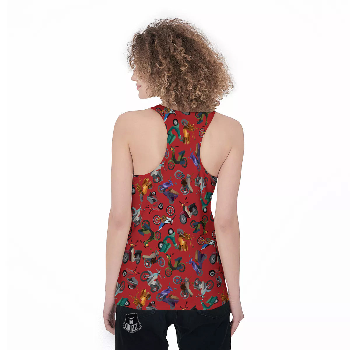 Motorcycle And Red Print Pattern Women's Racerback Tank Top-grizzshop