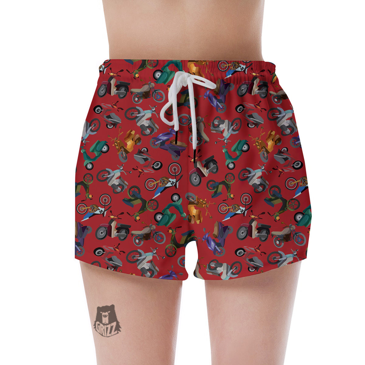 Motorcycle And Red Print Pattern Women's Shorts-grizzshop