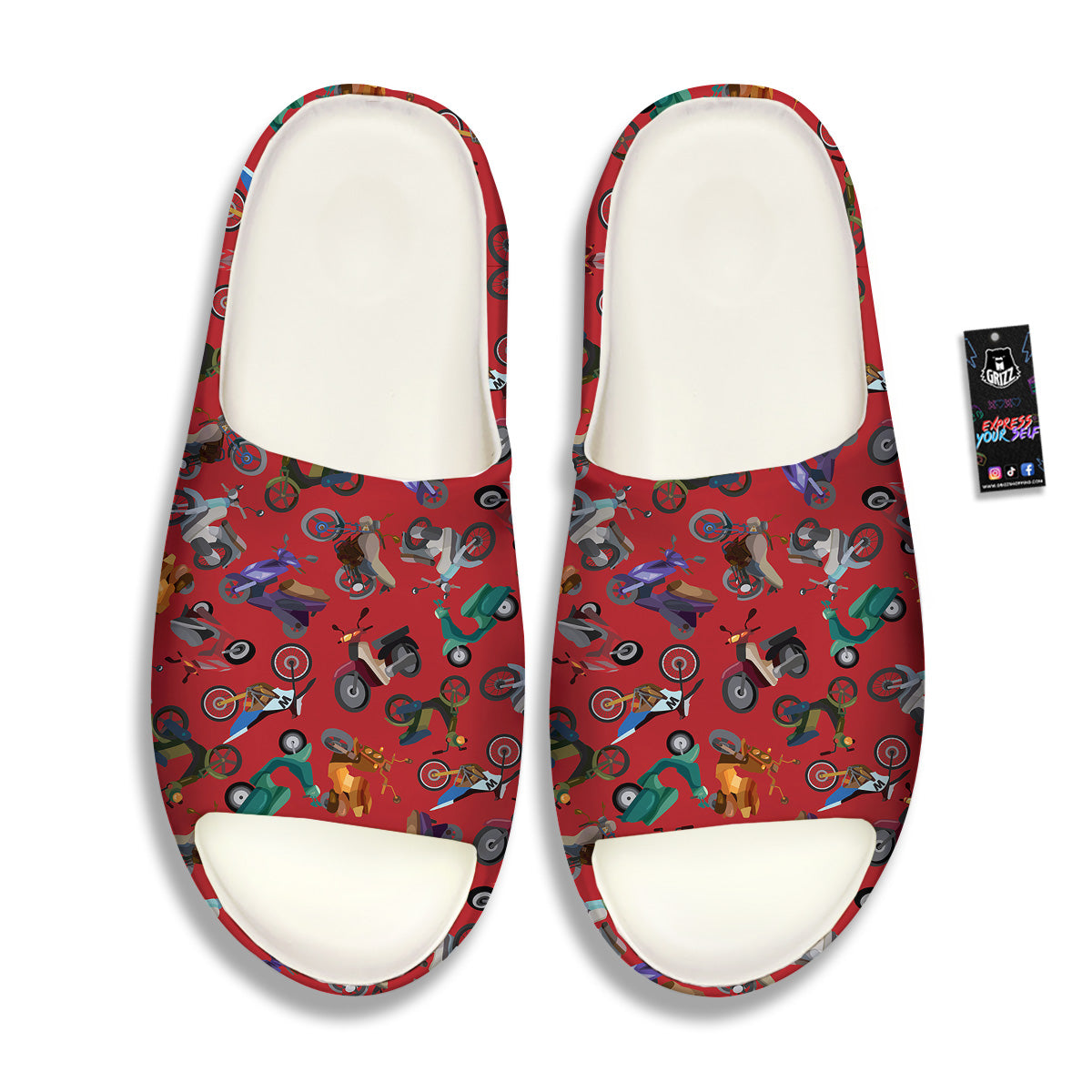 Motorcycle And Red Print Pattern Sandals-grizzshop