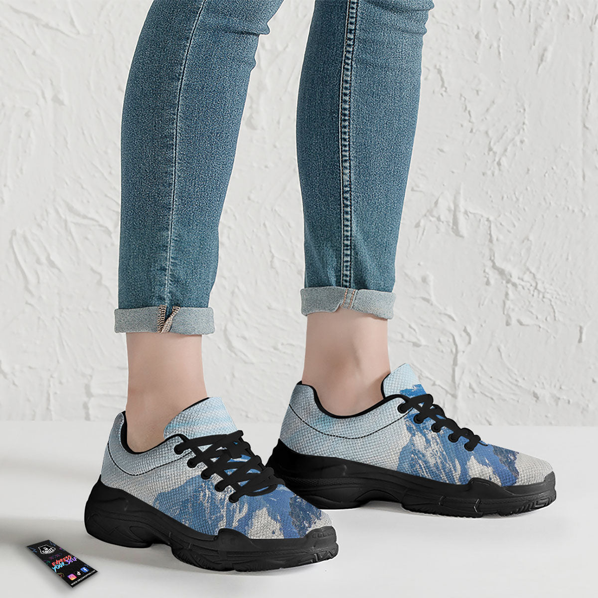 Mountain Alps Print Black Chunky Shoes-grizzshop