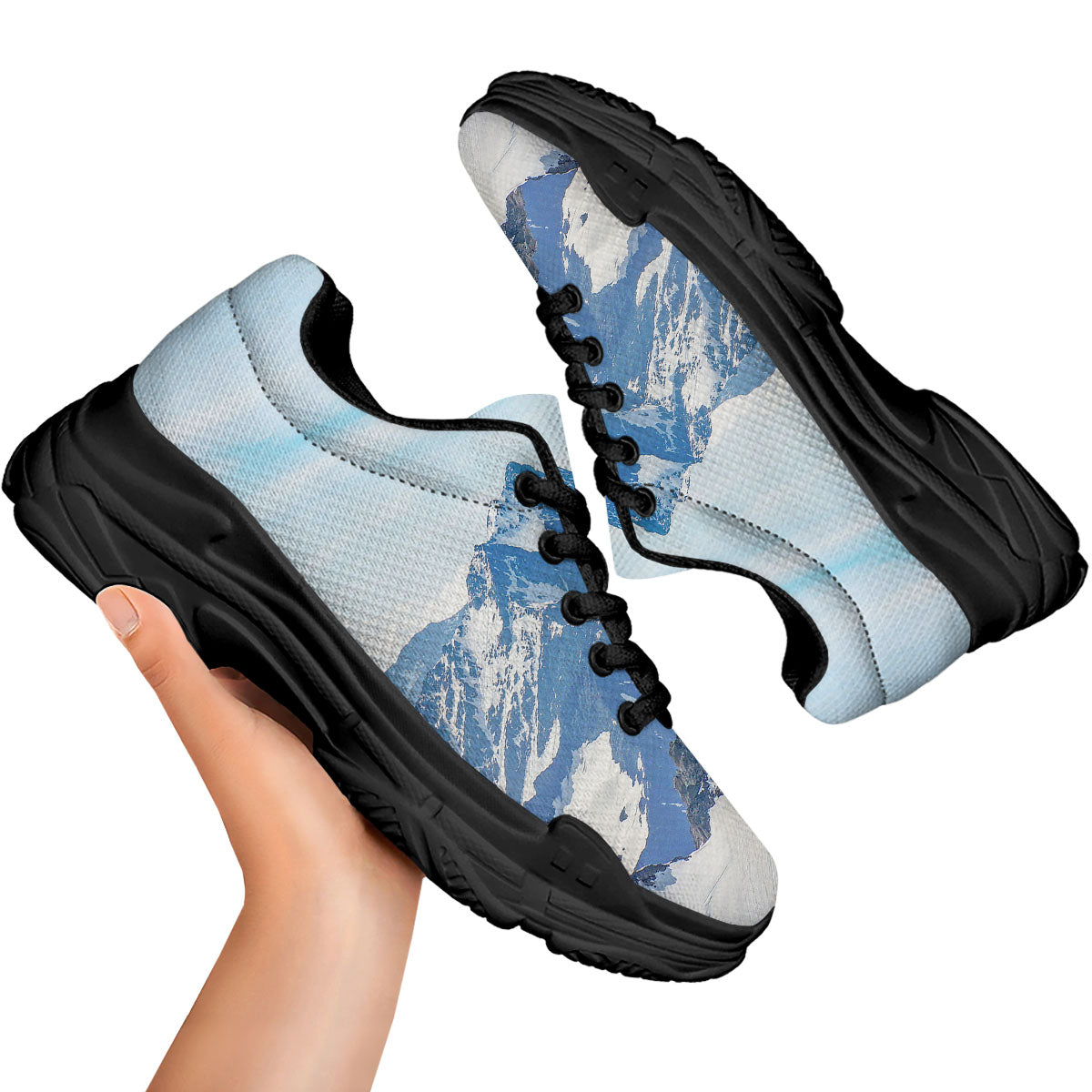 Mountain Alps Print Black Chunky Shoes-grizzshop