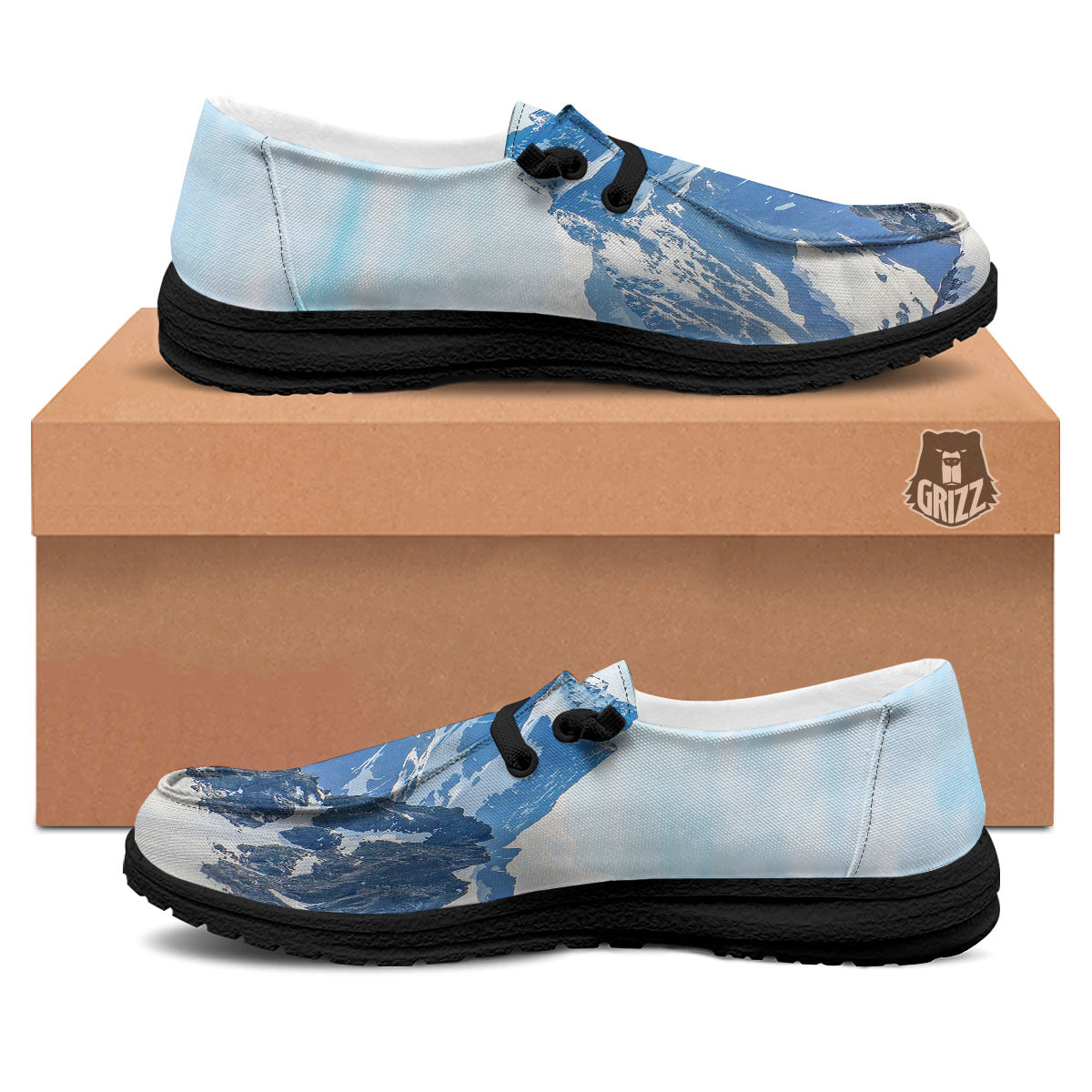 Mountain Alps Print Black Loafers-grizzshop