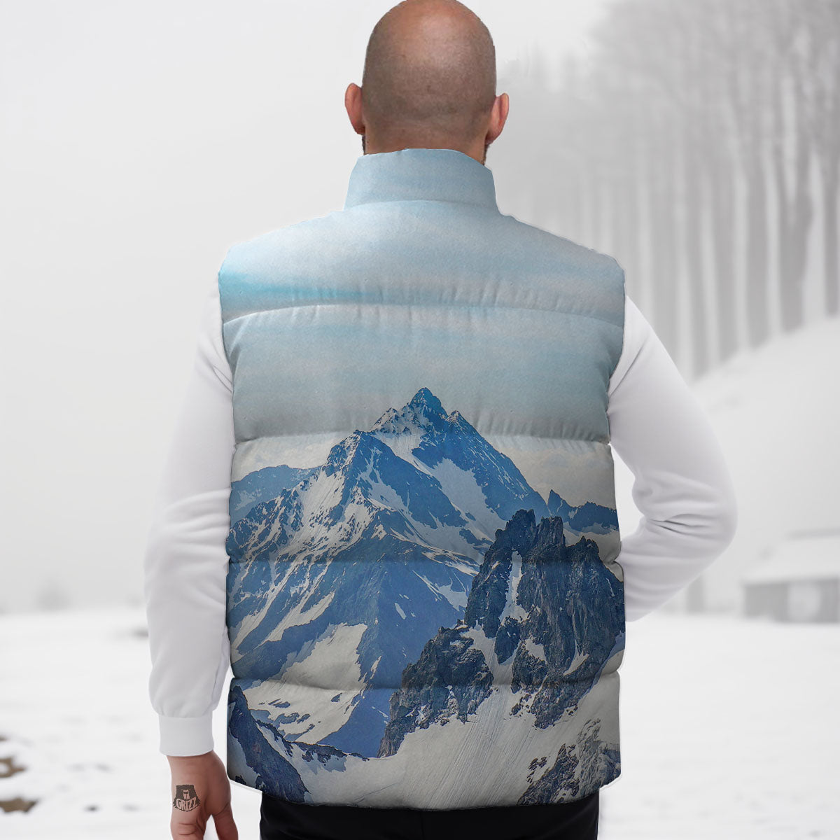 Mountain Alps Print Down Vest-grizzshop
