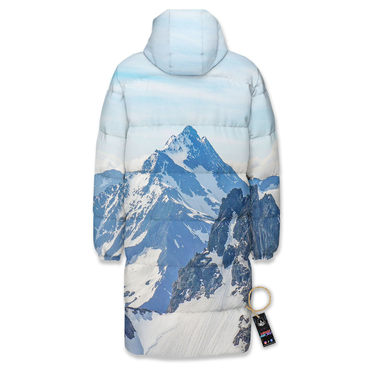 Mountain Alps Print Long Down Jacket-grizzshop