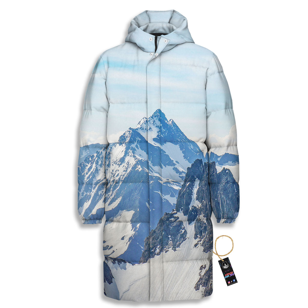 Mountain Alps Print Long Down Jacket-grizzshop