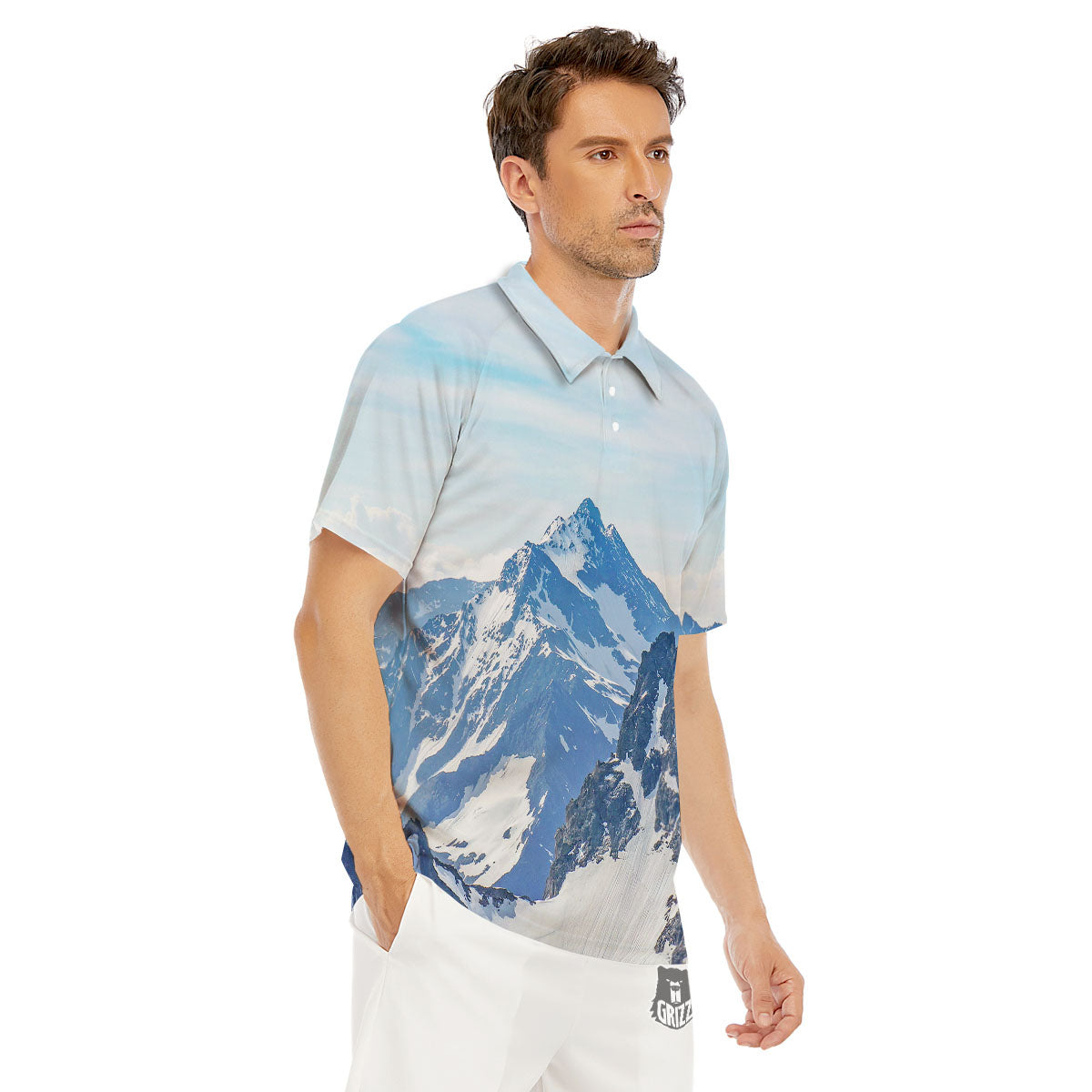 Mountain Alps Print Men's Golf Shirts-grizzshop