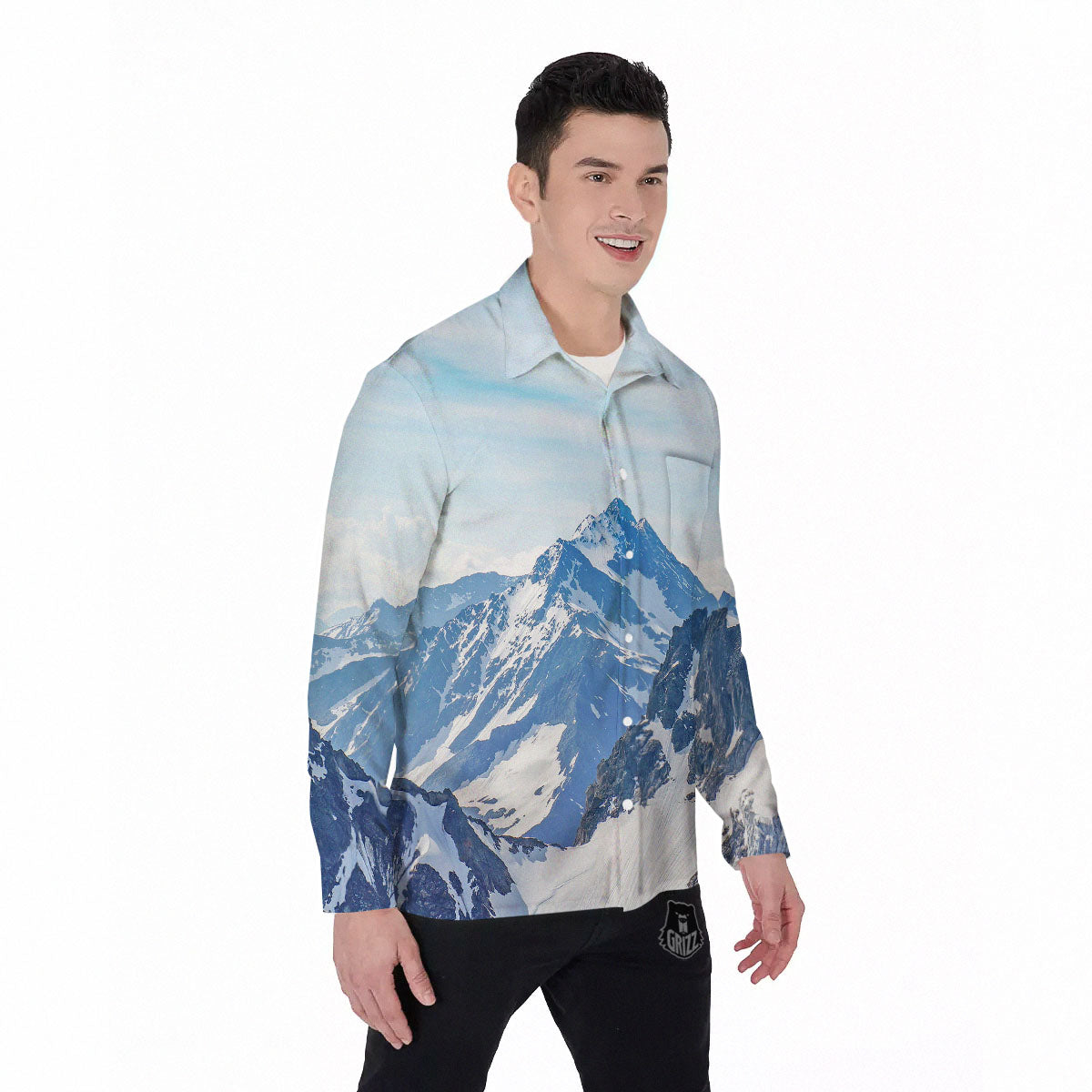 Mountain Alps Print Men's Long Sleeve Shirts-grizzshop