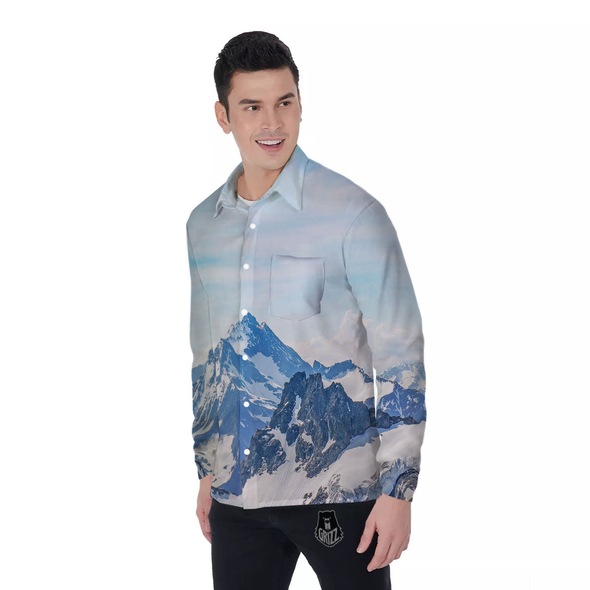 Mountain Alps Print Men's Long Sleeve Shirts-grizzshop