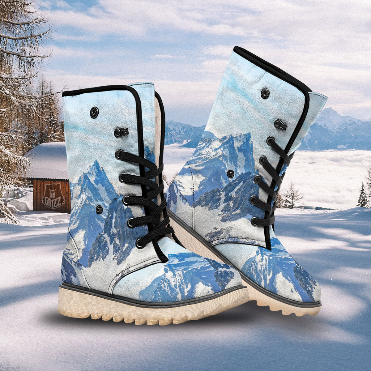 Mountain Alps Print Snow Boots-grizzshop