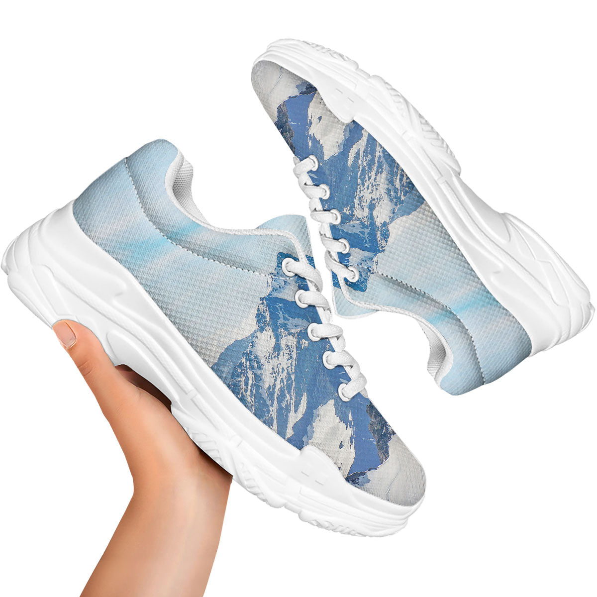 Mountain Alps Print White Chunky Shoes-grizzshop