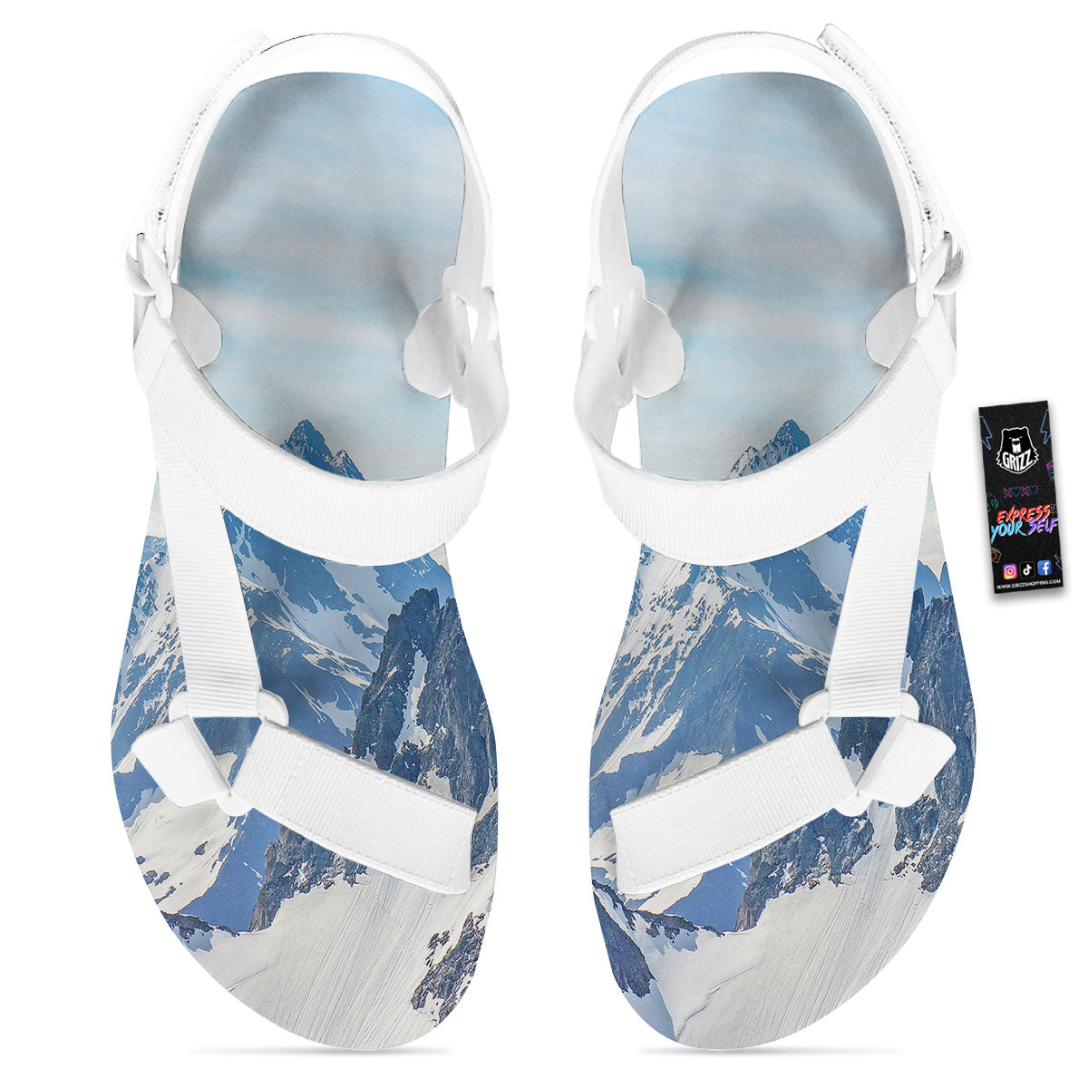 Mountain Alps Print White Open Toe Sandals-grizzshop