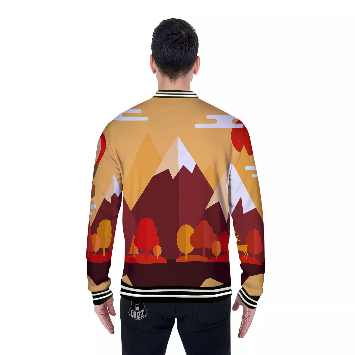 Mountain Autumn Print Baseball Jacket-grizzshop