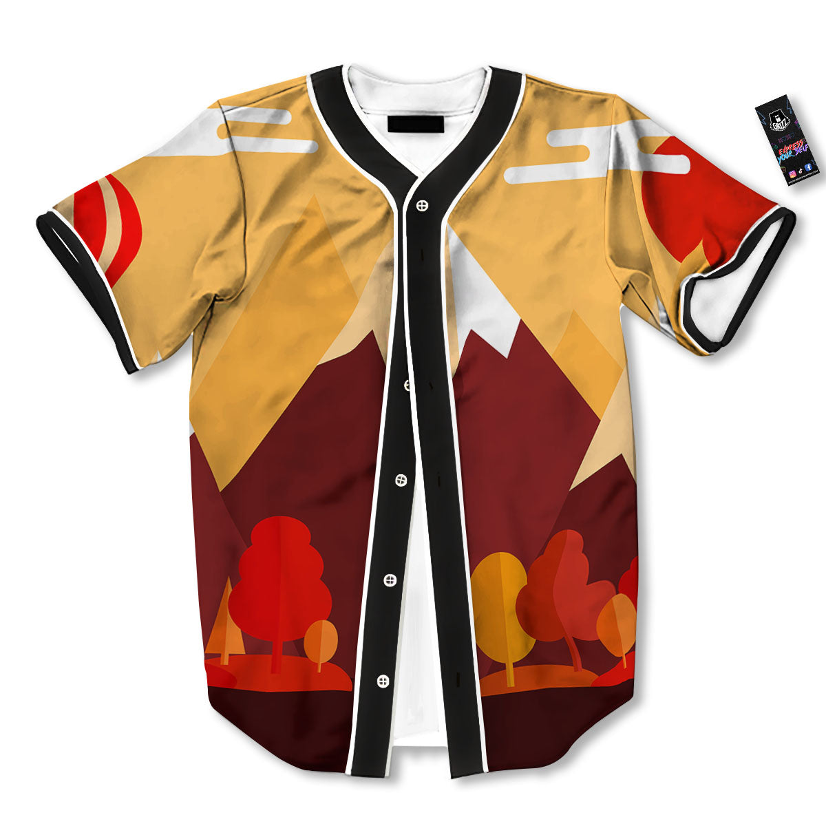 Mountain Autumn Print Baseball Jersey-grizzshop