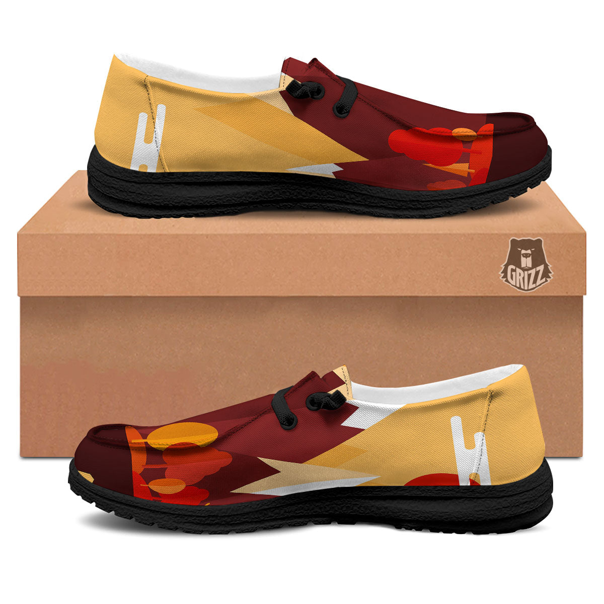 Mountain Autumn Print Black Loafers-grizzshop
