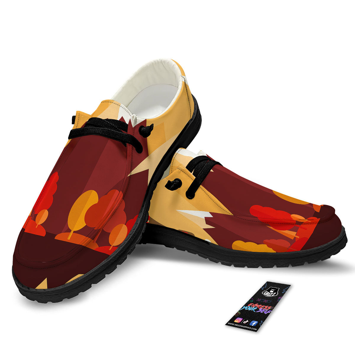 Mountain Autumn Print Black Loafers-grizzshop
