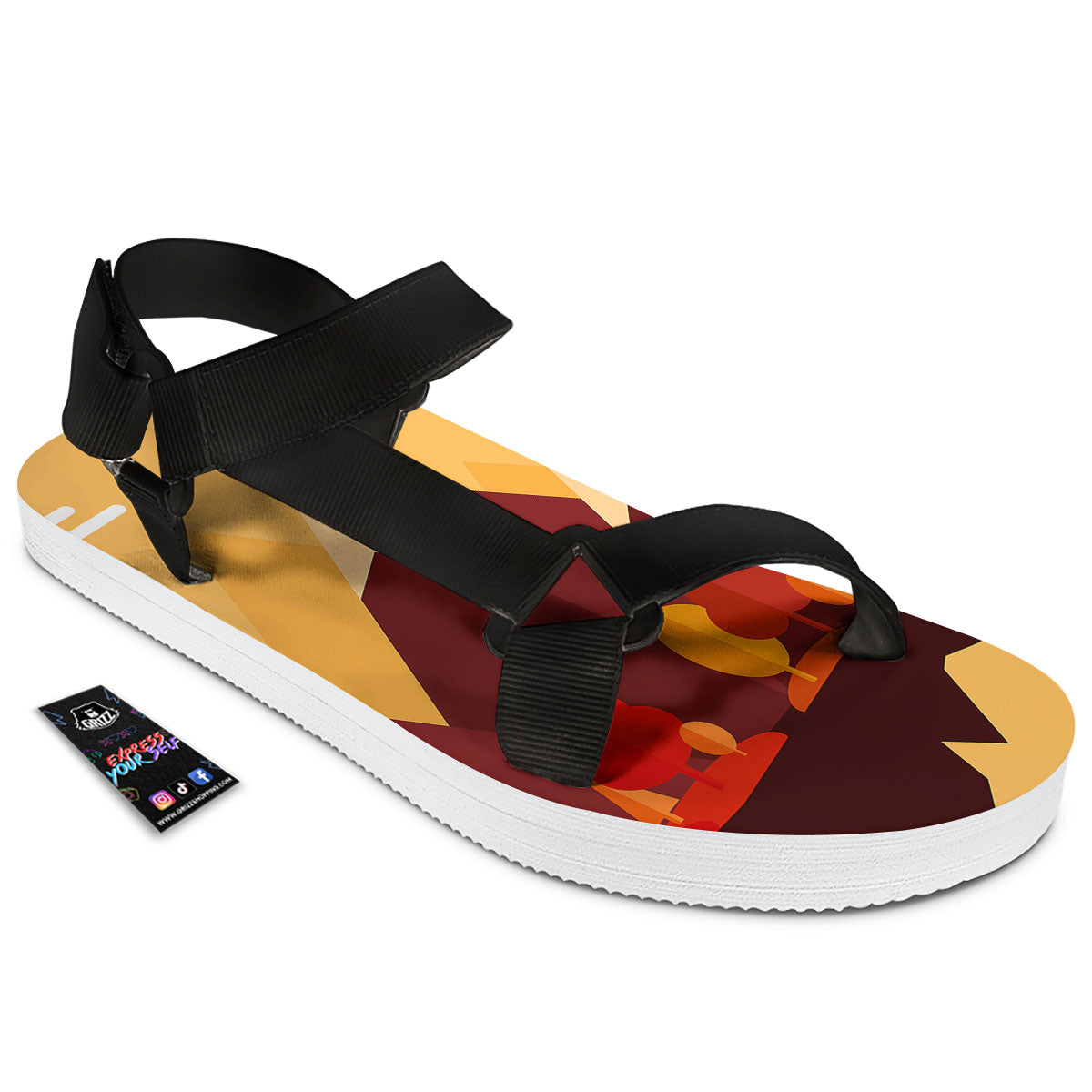 Mountain Autumn Print Black Open Toe Sandals-grizzshop