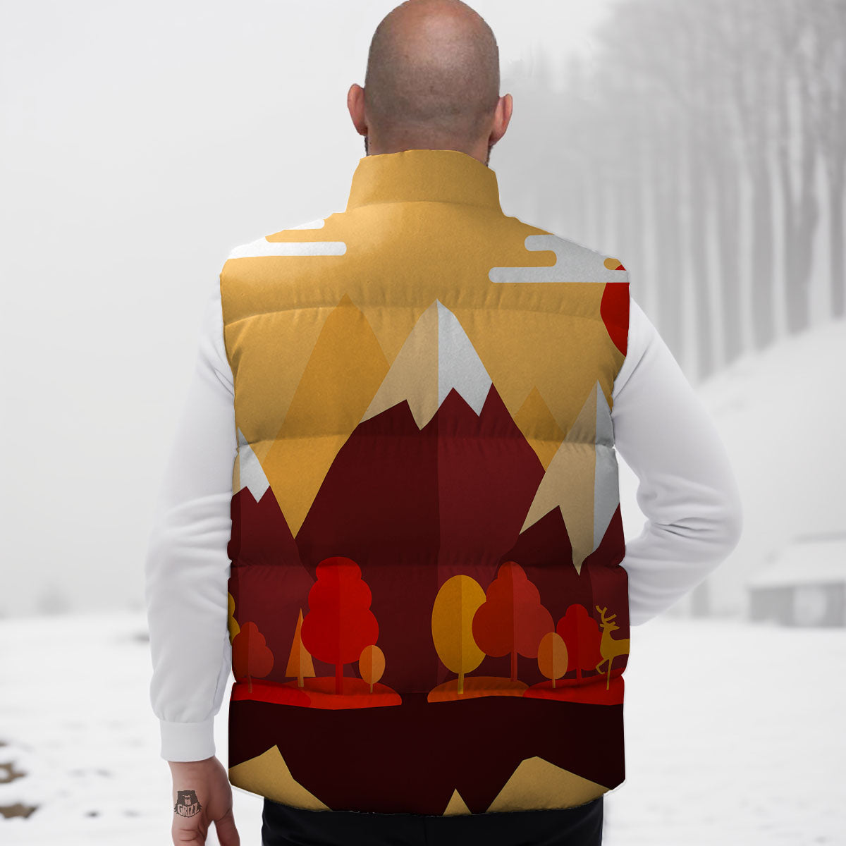 Mountain Autumn Print Down Vest