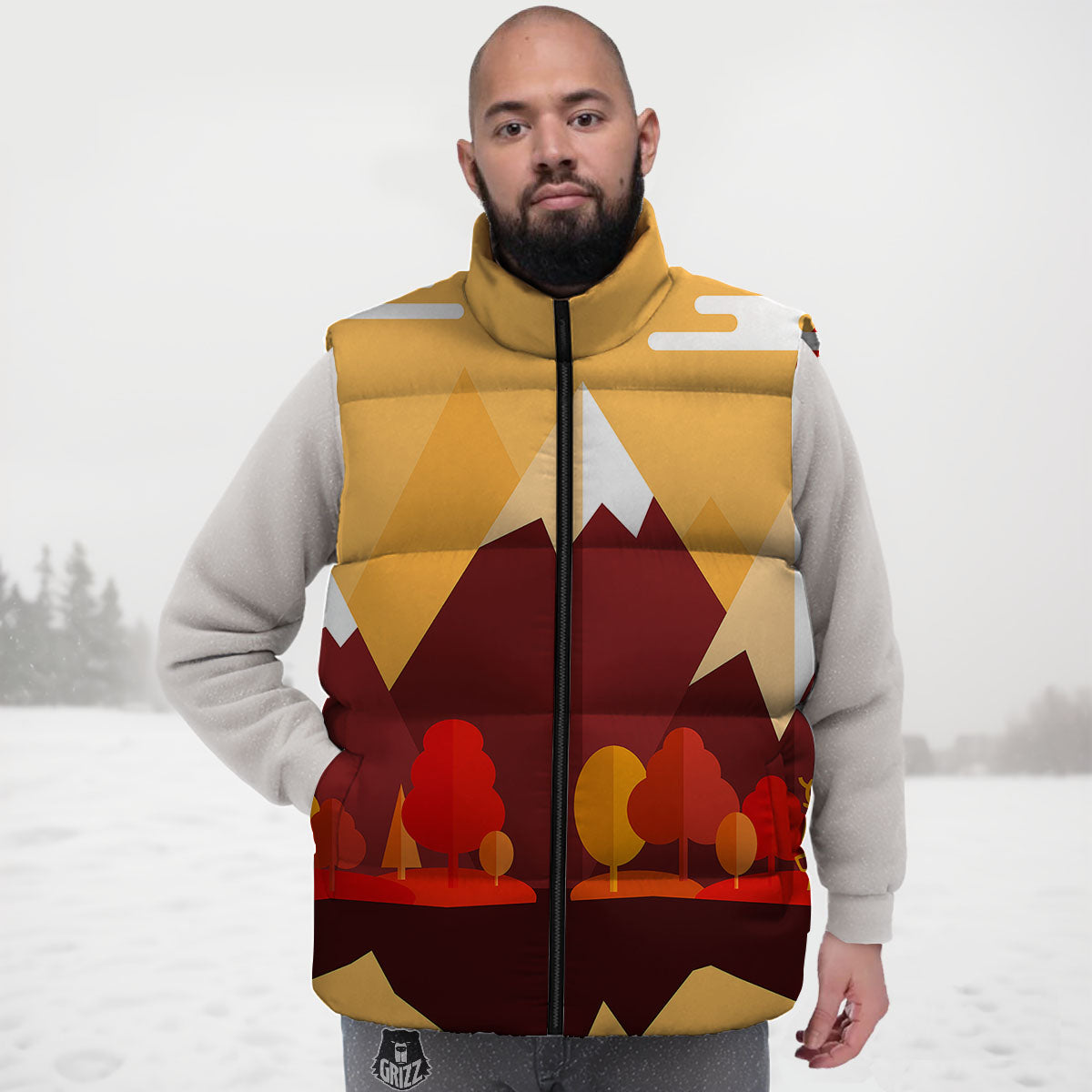 Mountain Autumn Print Down Vest