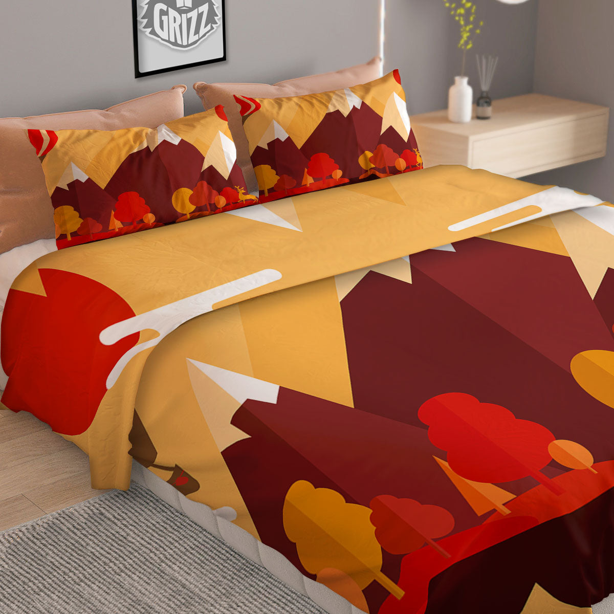 Mountain Autumn Print Duvet Cover Bedding Set