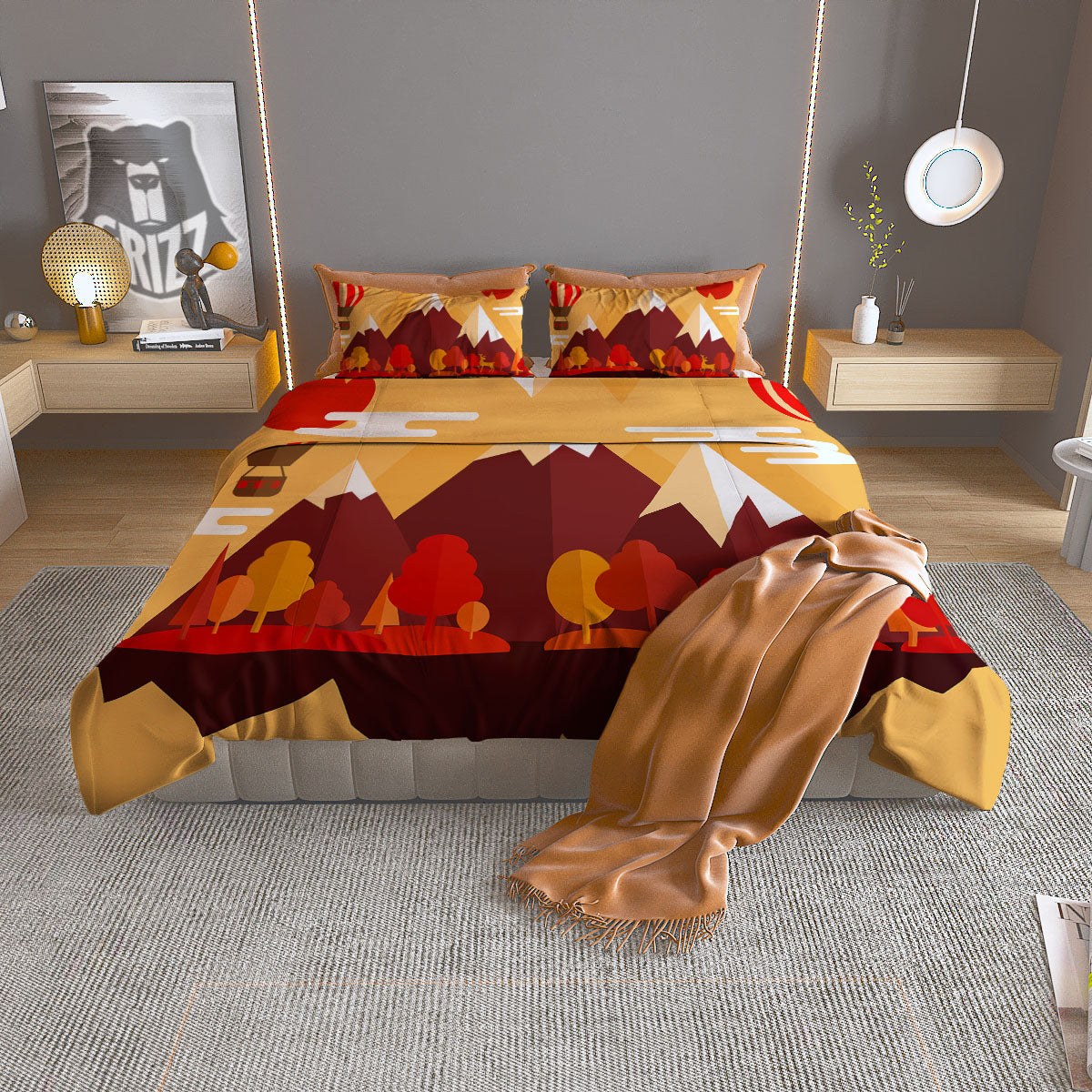 Mountain Autumn Print Duvet Cover Bedding Set