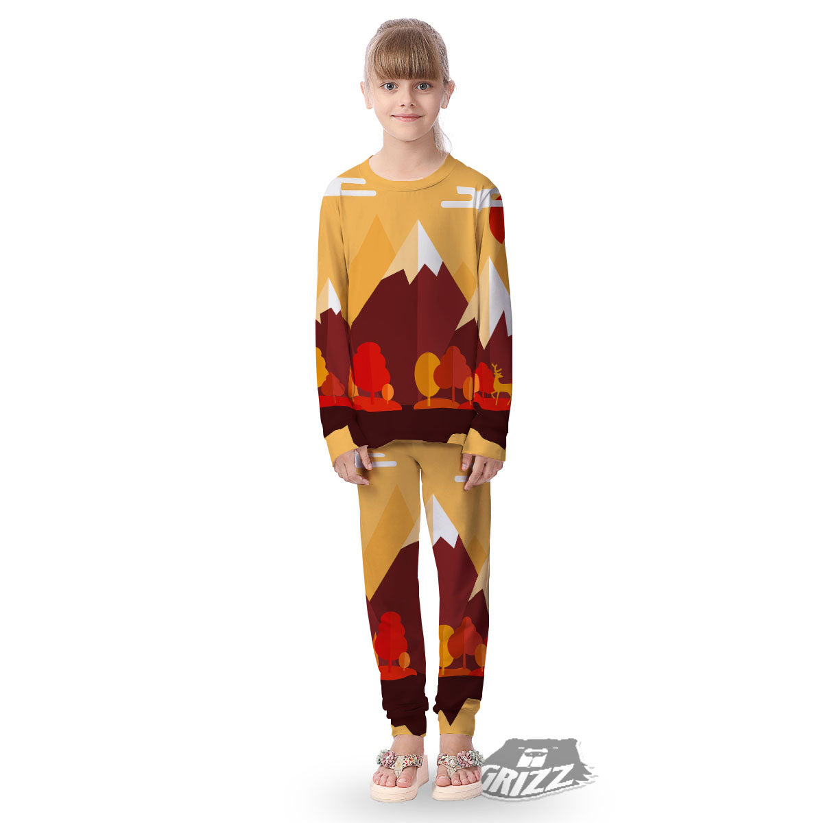 Mountain Autumn Print Kid's Pajamas-grizzshop