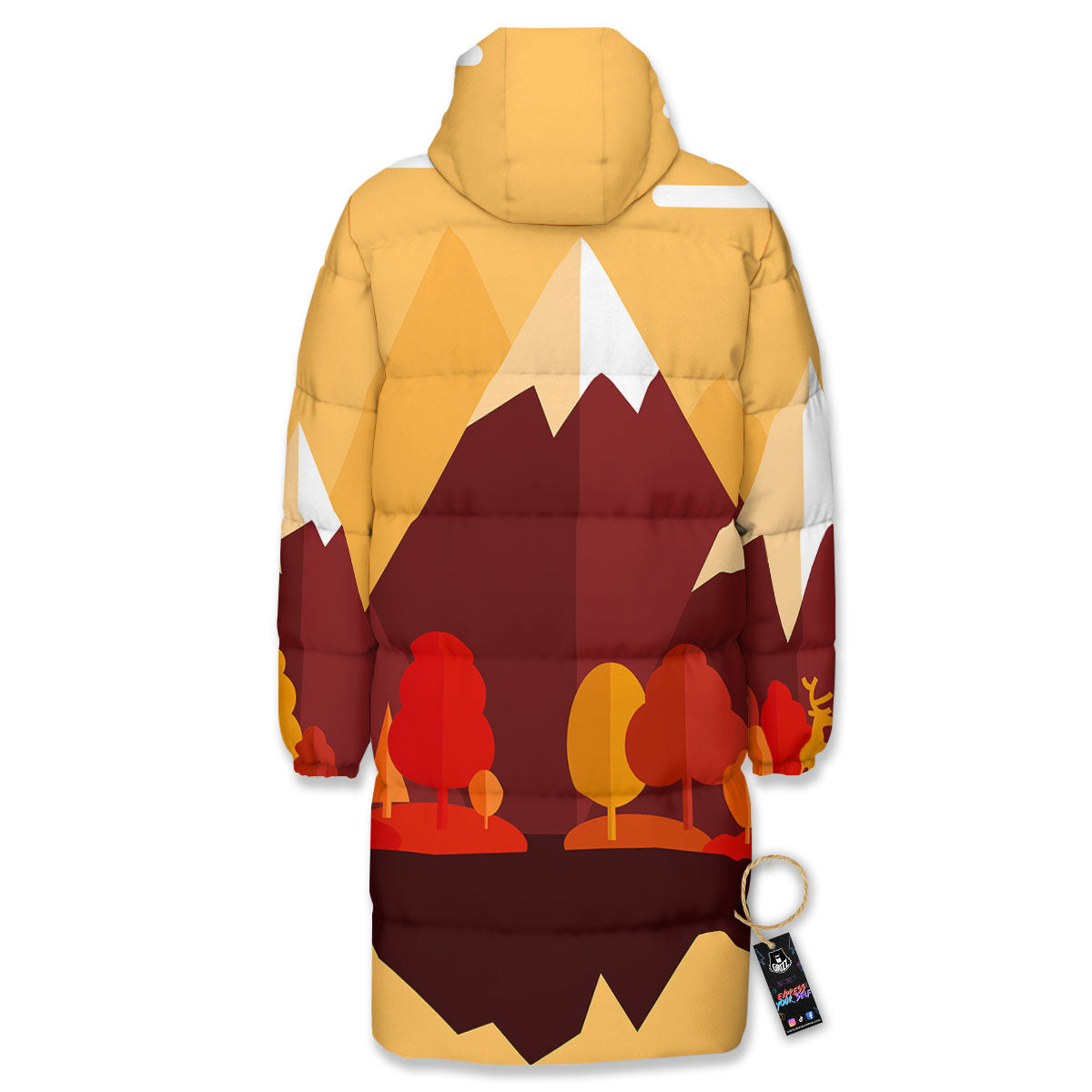 Mountain Autumn Print Long Down Jacket-grizzshop