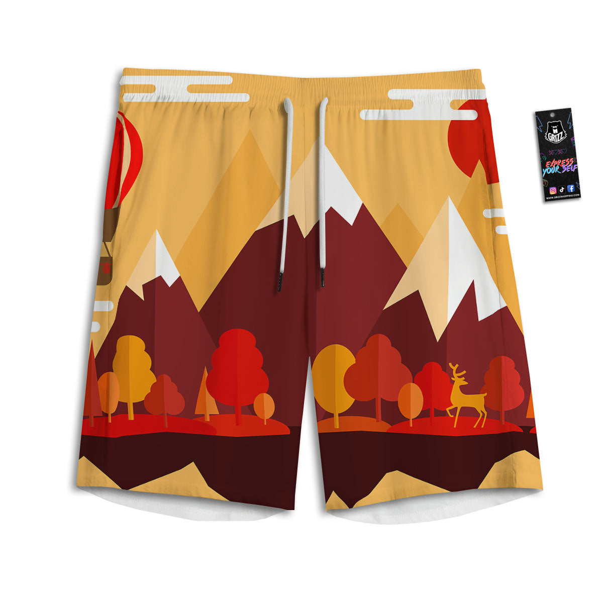 Mountain Autumn Print Men's Athletic Shorts
