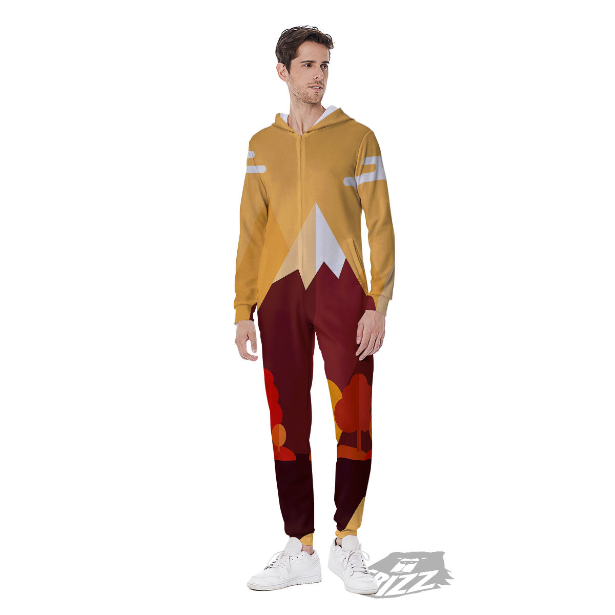 Mountain Autumn Print Men's Jumpsuit-grizzshop
