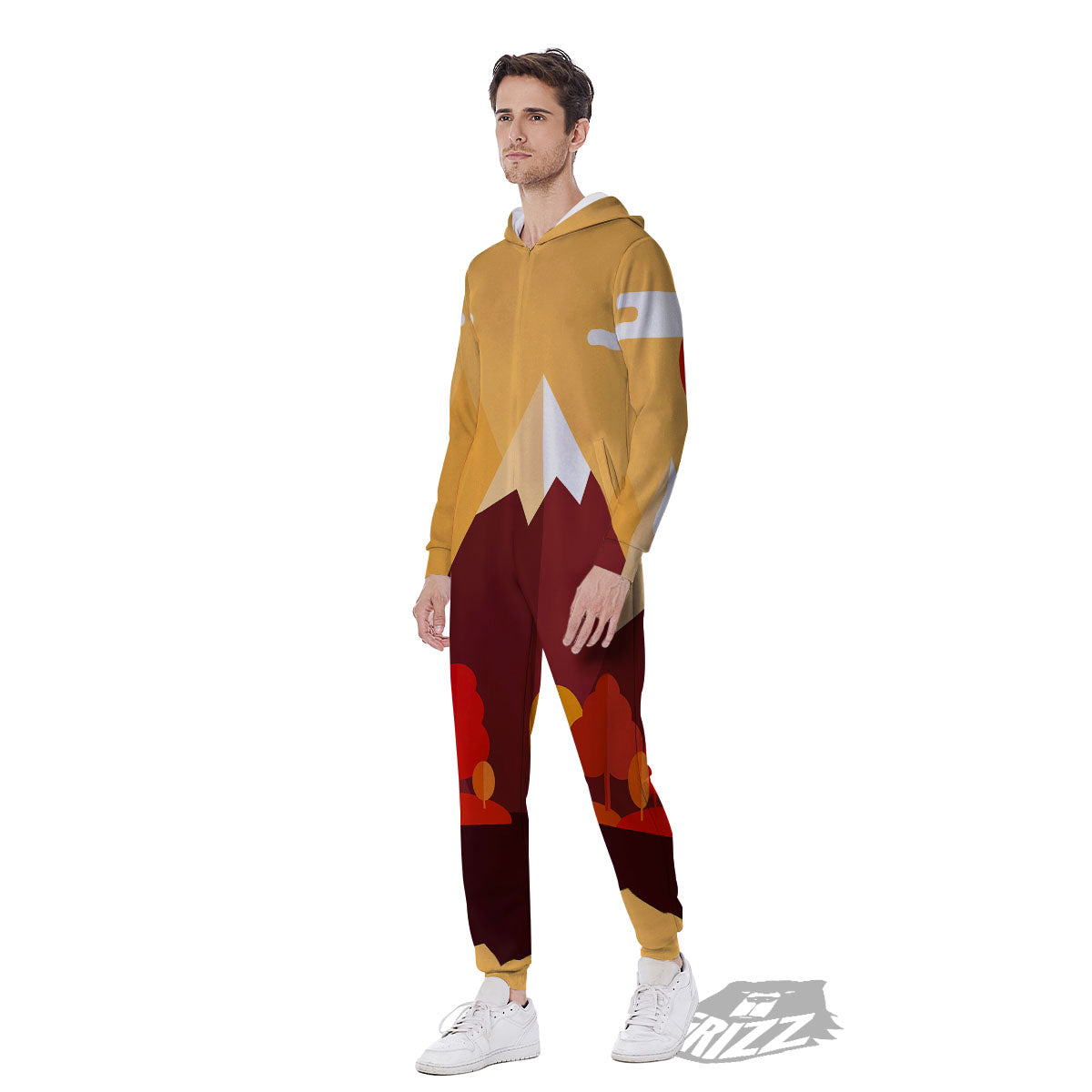 Mountain Autumn Print Men's Jumpsuit-grizzshop