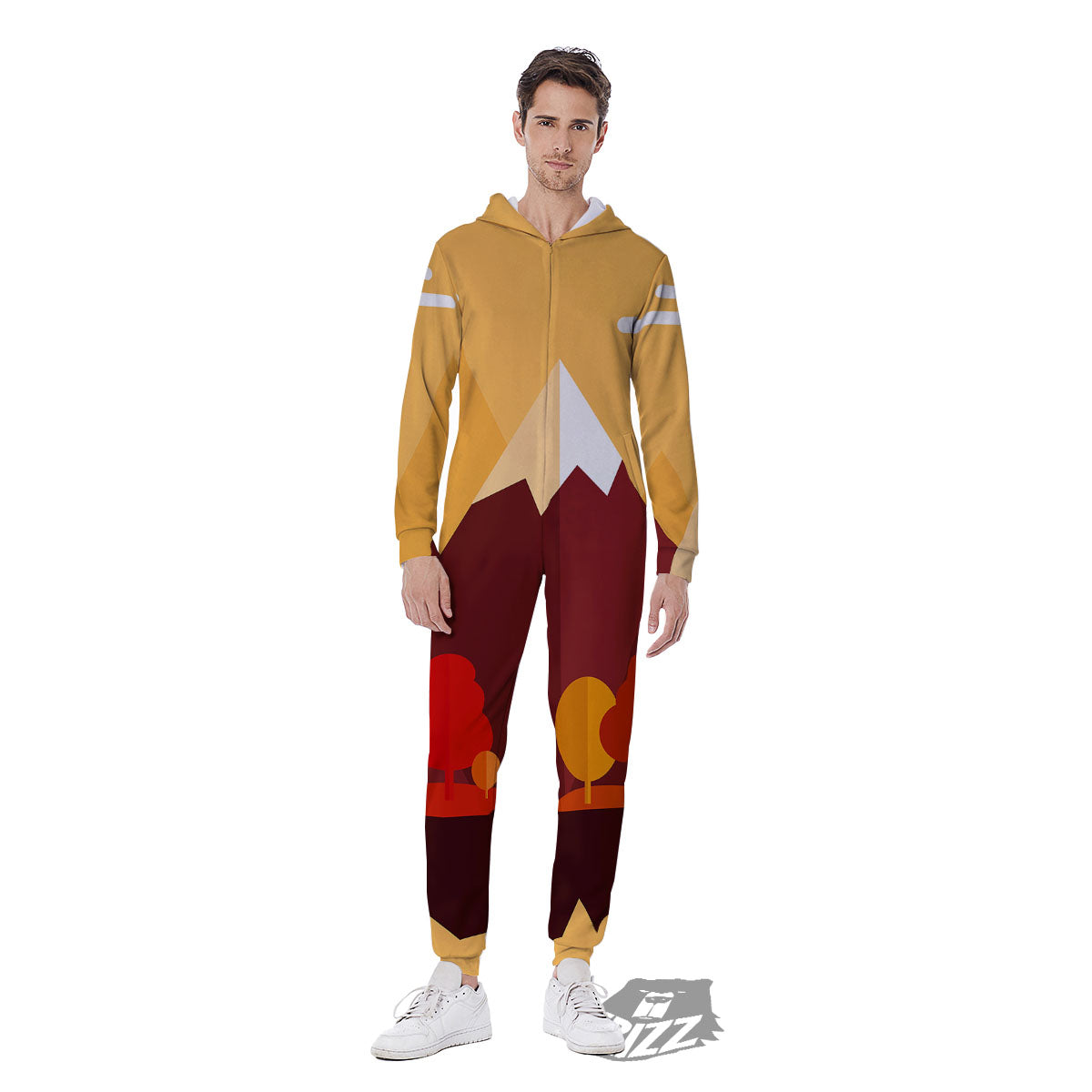 Mountain Autumn Print Men's Jumpsuit-grizzshop