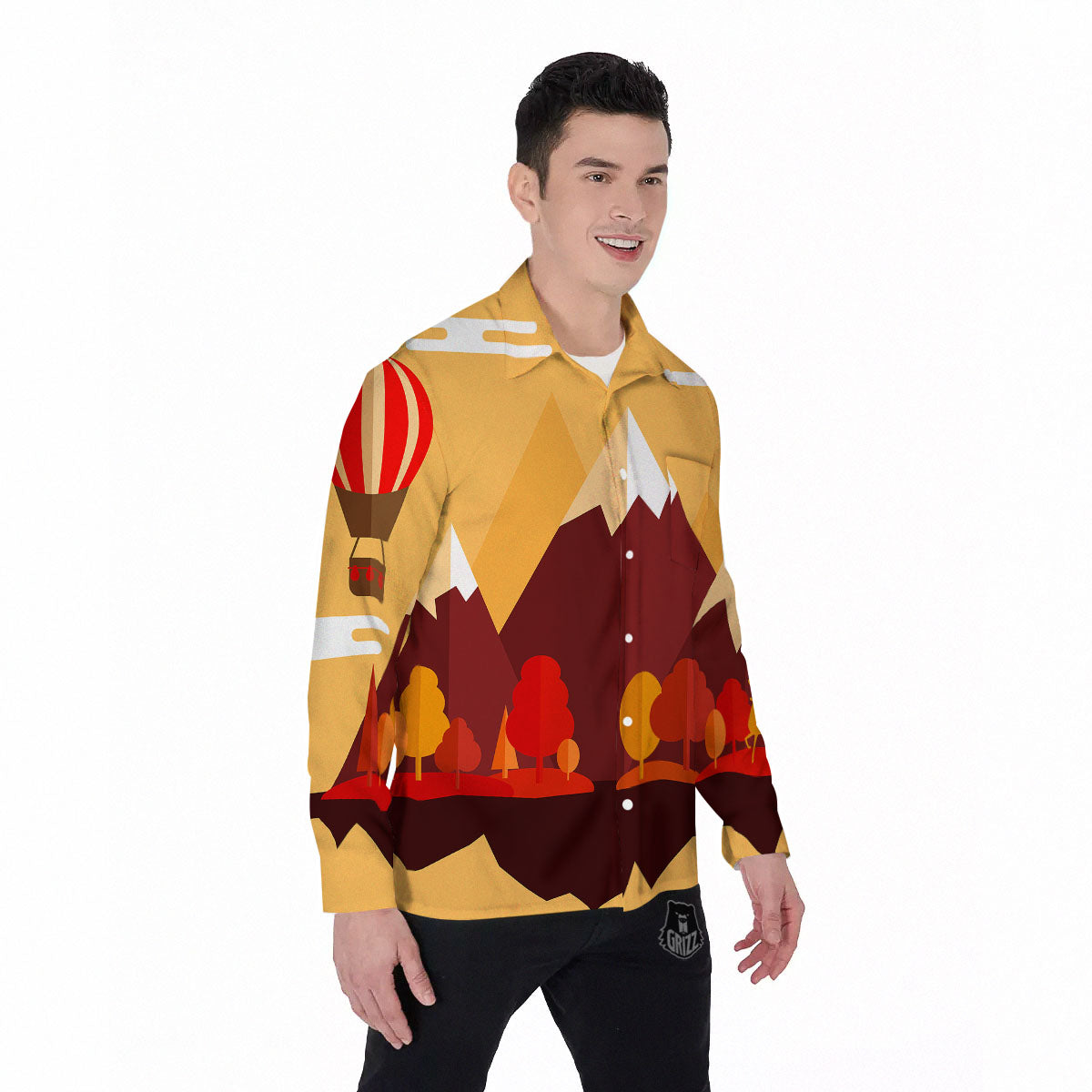 Mountain Autumn Print Men's Long Sleeve Shirts-grizzshop
